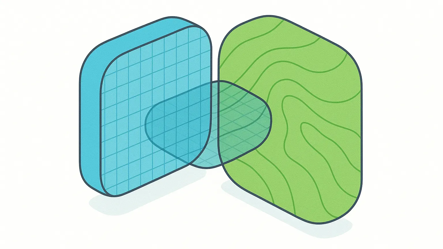 Two overlapping translucent fields with different textures, sharing a common area.