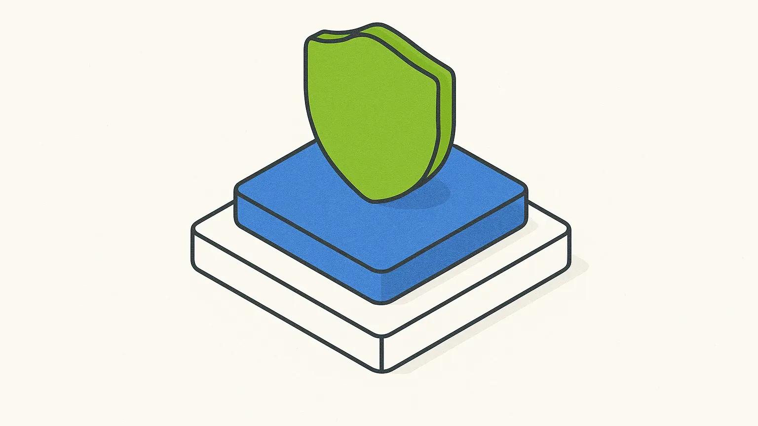 A shield resting on the smallest topmost slab of a stepped tower, illustrating accountability at leadership level.