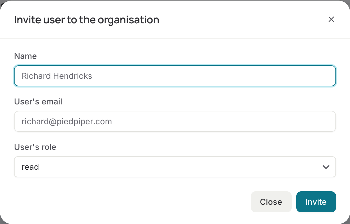 The Invite user dialog
