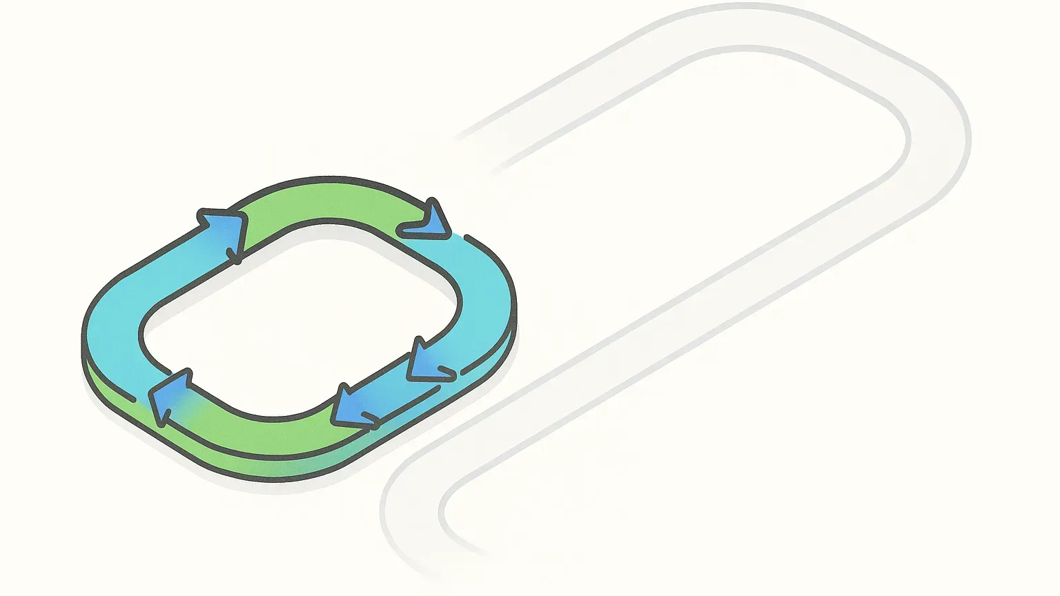 A short closed feedback loop beside a much longer, paler one.